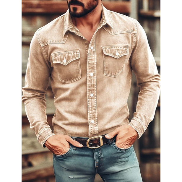 Men's Western Denim Shirt with Snap Button Chest Pockets and Slim Fit - Image 5