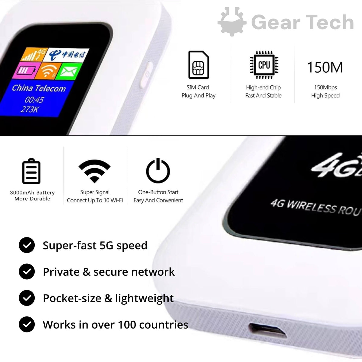 Mobile Hotspot with Portable WIFI 4g Lte Connectivity and Color Lcd Display for Travel - Image 3