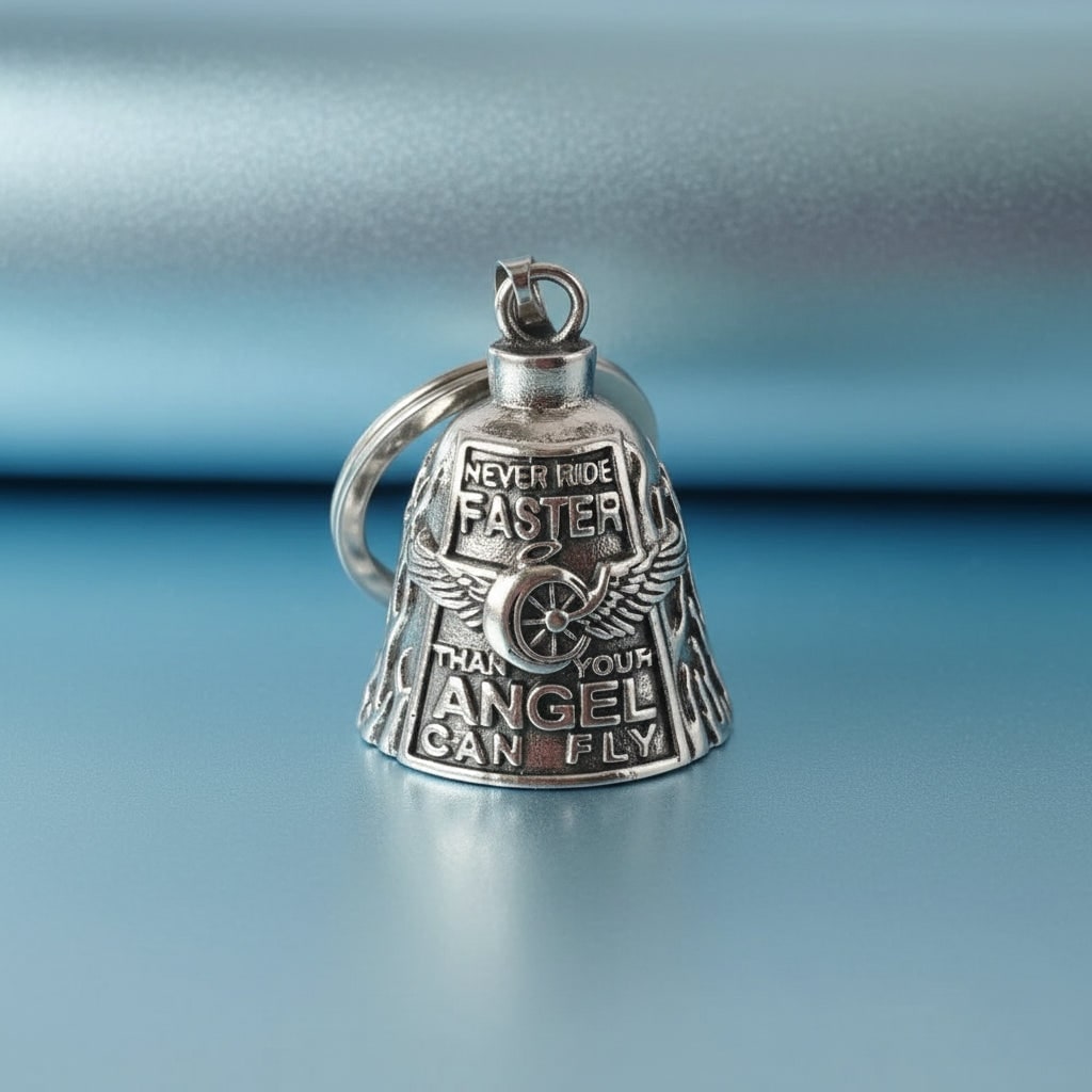 Motorcycle Guardian Bell with Engraved Angel Design and Antique Silver Finish - Image 8