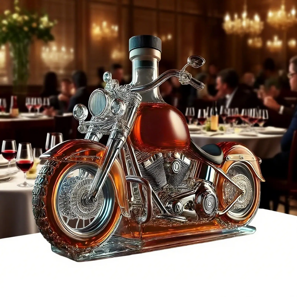 Motorcycle Whiskey Decanter with Glass Cruiser Design and Decorative Bottle Cap - Image 2