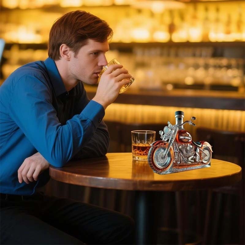 Motorcycle Whiskey Decanter with Glass Cruiser Design and Decorative Bottle Cap - Image 4