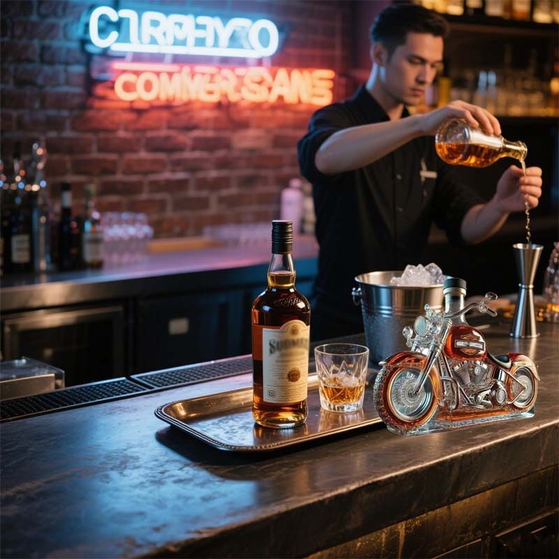 Motorcycle Whiskey Decanter with Glass Cruiser Design and Decorative Bottle Cap - Image 5