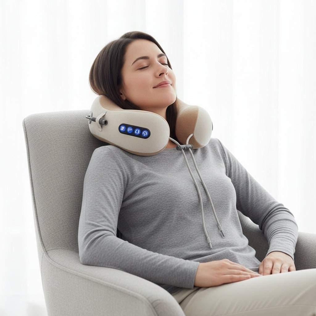 Neck Massager with Heat and Vibration U-Shaped Ergonomic Pillow Rechargeable Cordless - Image 2