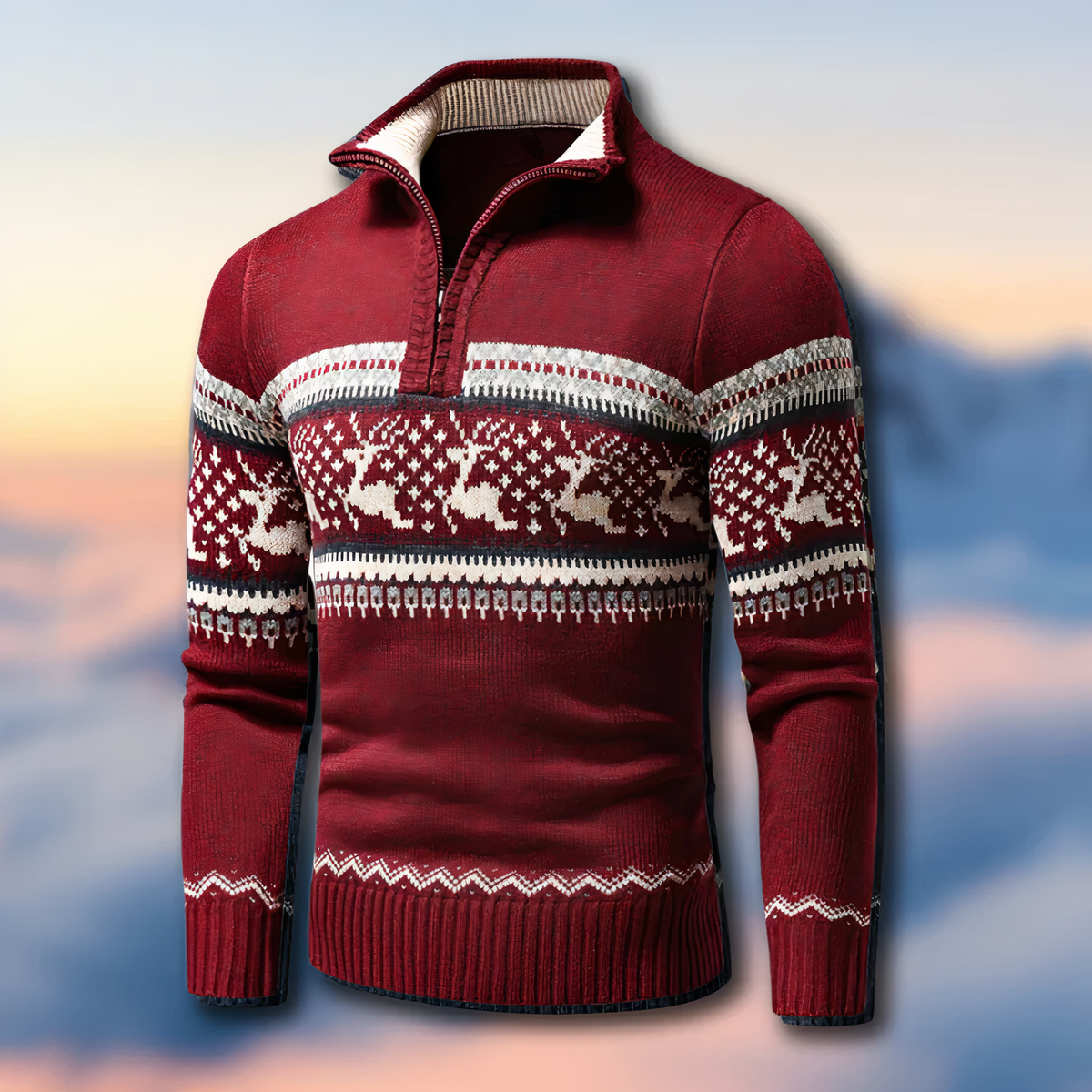 Men's Quarter Zip Fair Isle Jumper