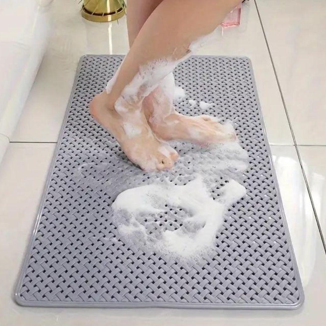 Non Slip Bath Mat with Suction Cups and Basketweave Drainage - Image 4