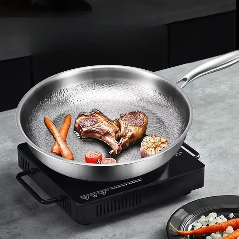 Nonstick Frying Pan with Hammered Stainless Steel and Induction Compatible Base - Image 2