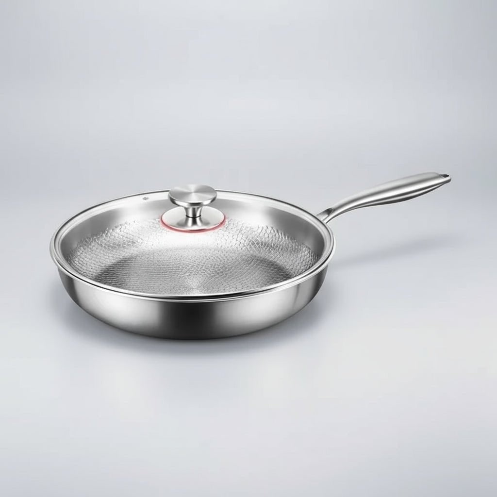 Nonstick Frying Pan with Hammered Stainless Steel and Induction Compatible Base - Image 7