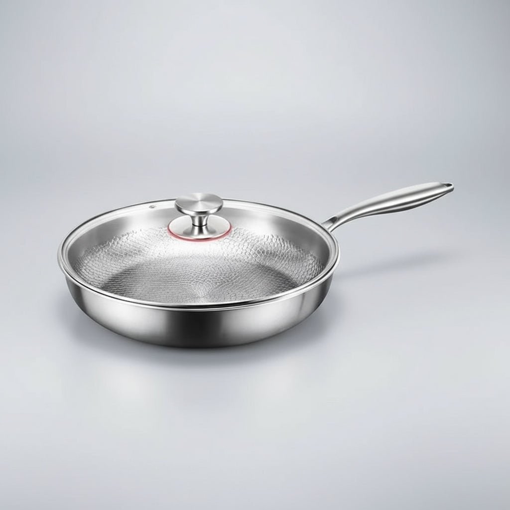 Nonstick Frying Pan with Hammered Stainless Steel and Induction Compatible Base - Image 8