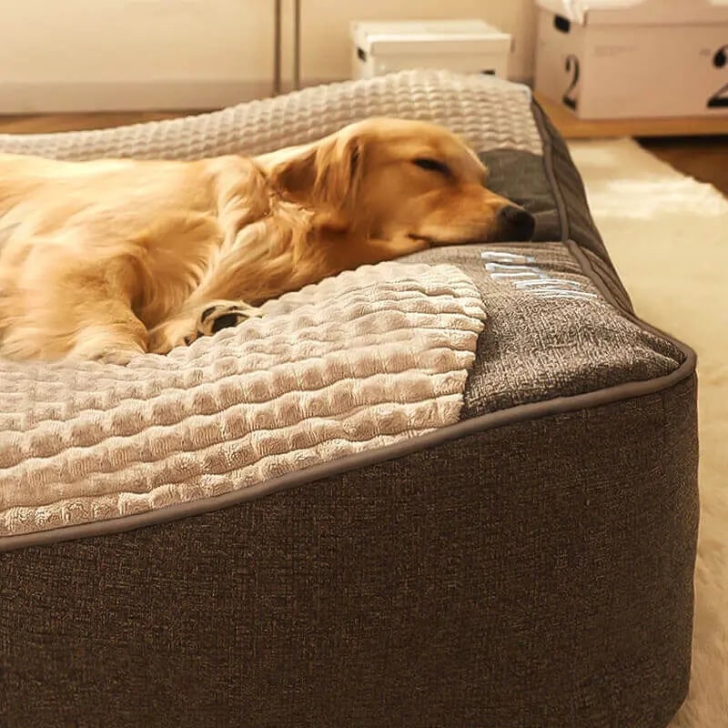 Orthopedic Dog Bed with Raised Bolster Plush Waffle Top and Machine Washable Cover - Image 4