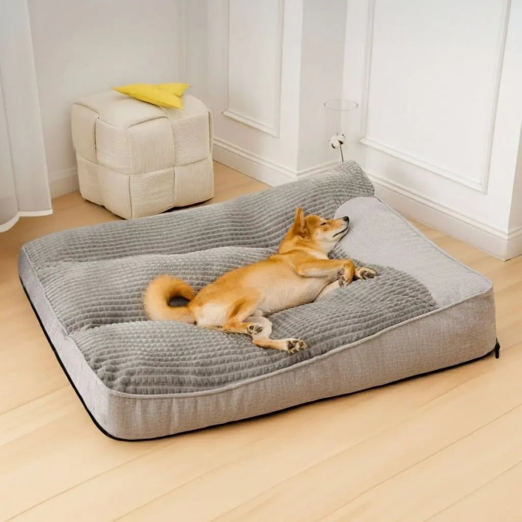 Orthopedic Dog Bed with Raised Bolster Plush Waffle Top and Machine Washable Cover - Image 9