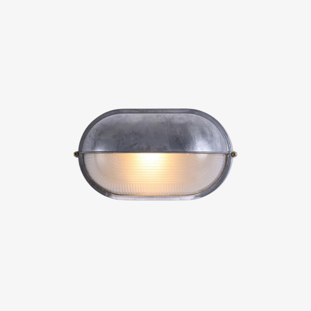 Outdoor Industrial Wall Light with Oval Bulkhead Design and Ribbed Glass Diffuser - Image 1