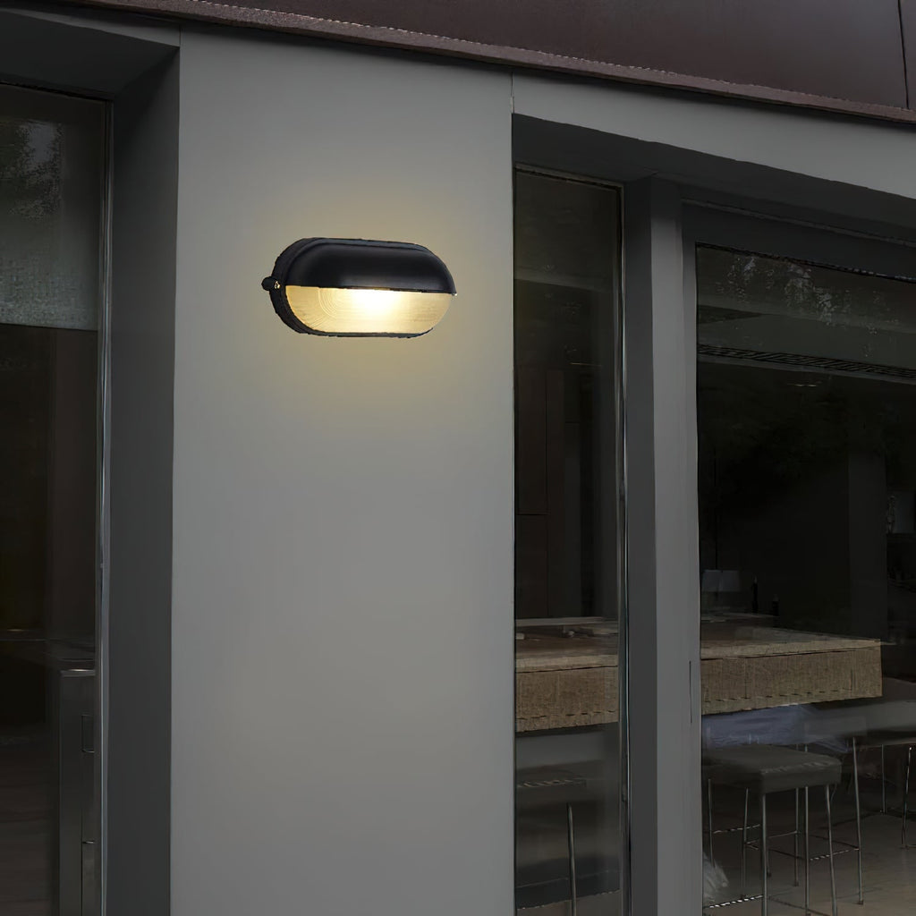 Outdoor Industrial Wall Light with Oval Bulkhead Design and Ribbed Glass Diffuser - Image 11