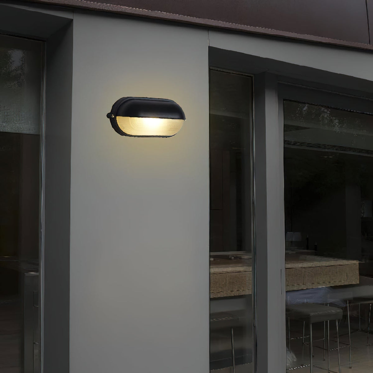 Outdoor Industrial Wall Light with Oval Bulkhead Design and Ribbed Glass Diffuser - Image 11