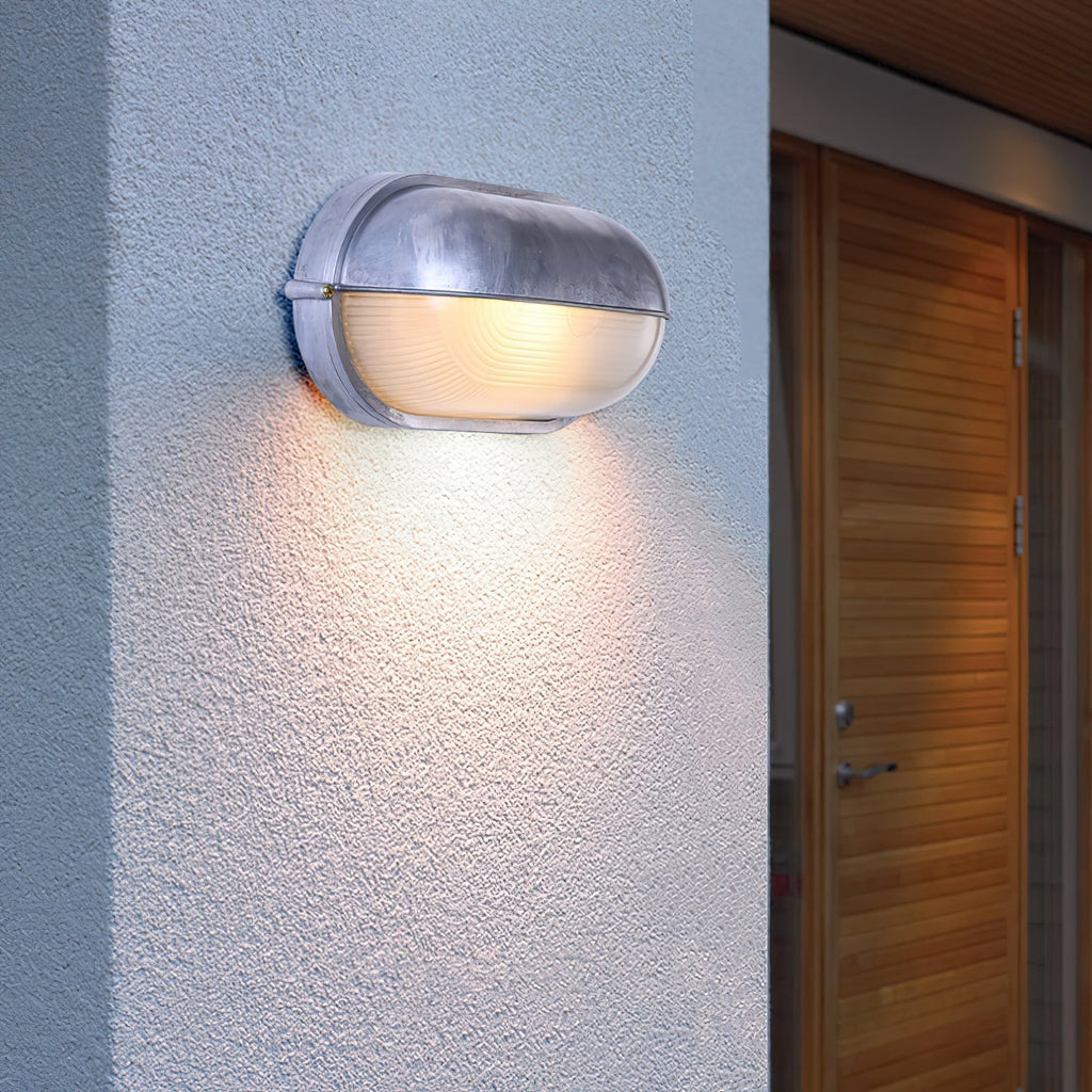 Outdoor Industrial Wall Light with Oval Bulkhead Design and Ribbed Glass Diffuser - Image 12