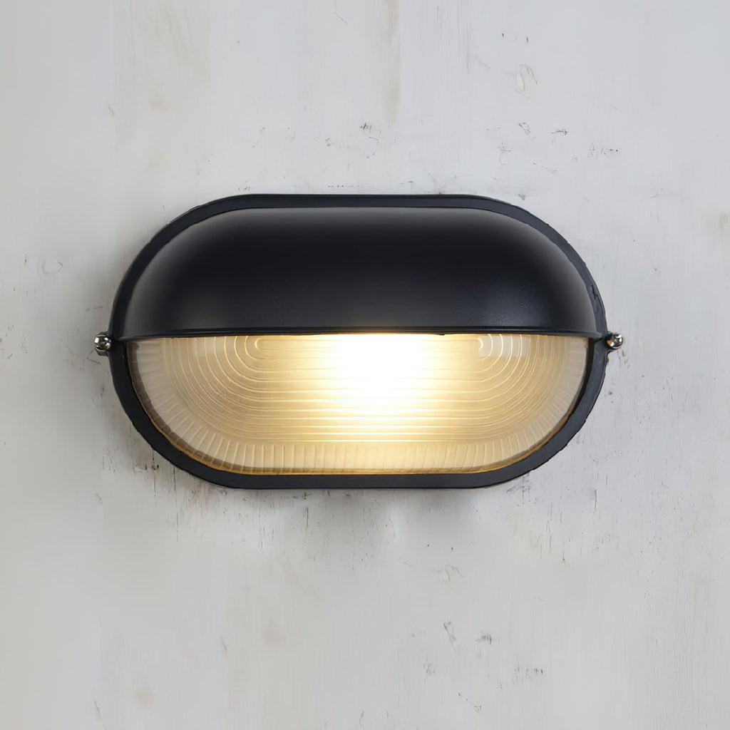 Outdoor Industrial Wall Light with Oval Bulkhead Design and Ribbed Glass Diffuser - Image 35