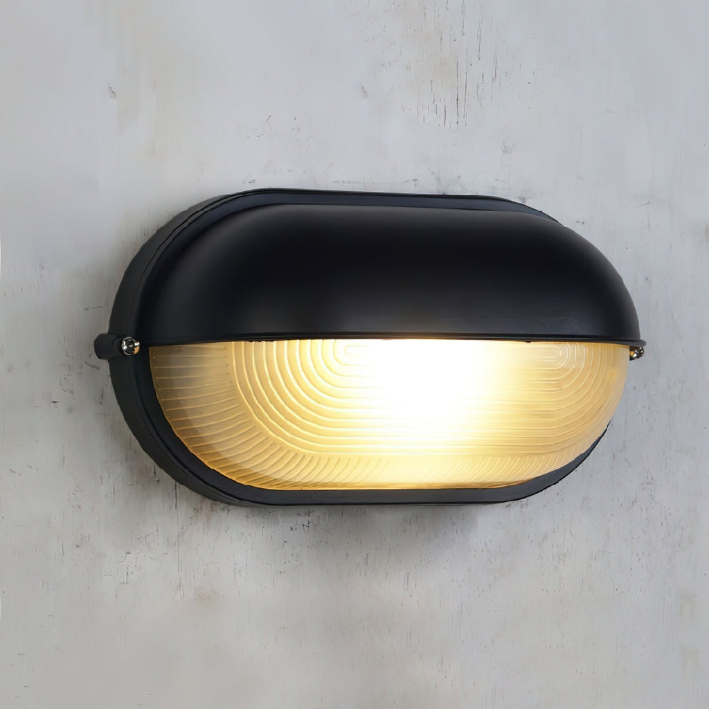Outdoor Industrial Wall Light with Oval Bulkhead Design and Ribbed Glass Diffuser - Image 37