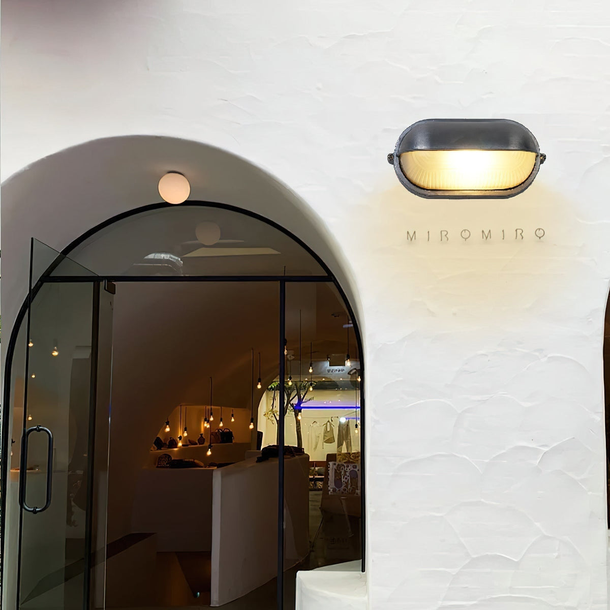 Outdoor Industrial Wall Light with Oval Bulkhead Design and Ribbed Glass Diffuser - Image 4