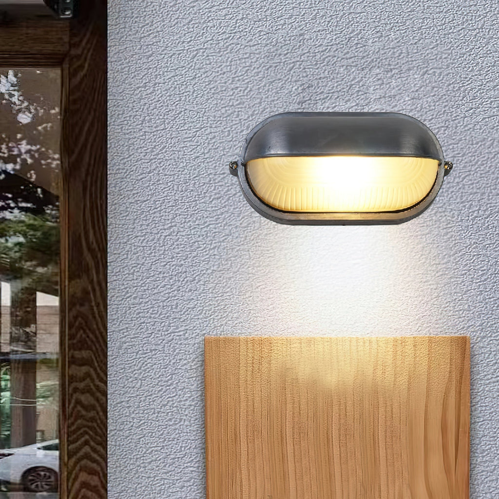 Outdoor Industrial Wall Light with Oval Bulkhead Design and Ribbed Glass Diffuser - Image 7