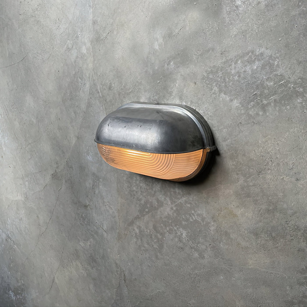 Outdoor Industrial Wall Light with Oval Bulkhead Design and Ribbed Glass Diffuser - Image 8