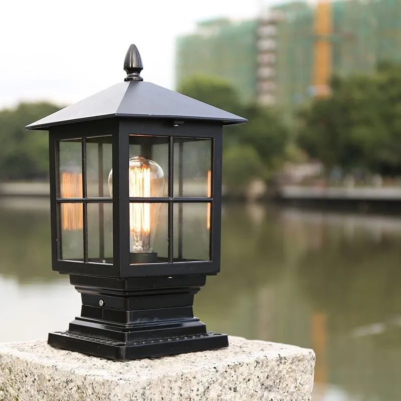 Outdoor Post Light Fixtures with Weather Resistant Metal and Glass Lantern Design - Image 3