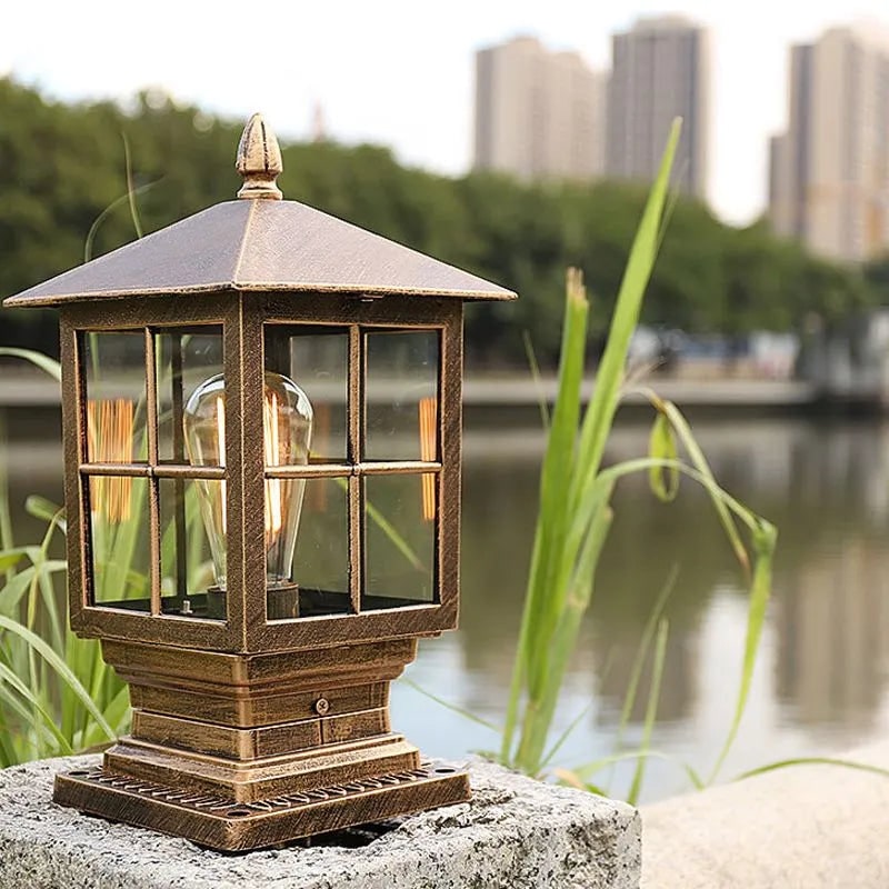 Outdoor Post Light Fixtures with Weather Resistant Metal and Glass Lantern Design - Image 4
