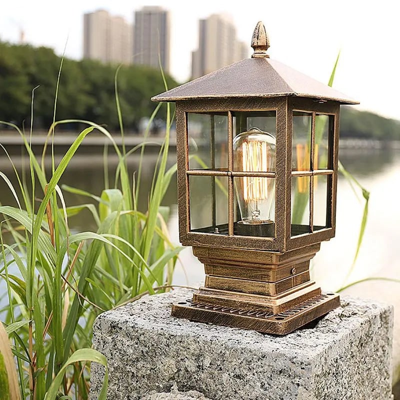 Outdoor Post Light Fixtures with Weather Resistant Metal and Glass Lantern Design - Image 5