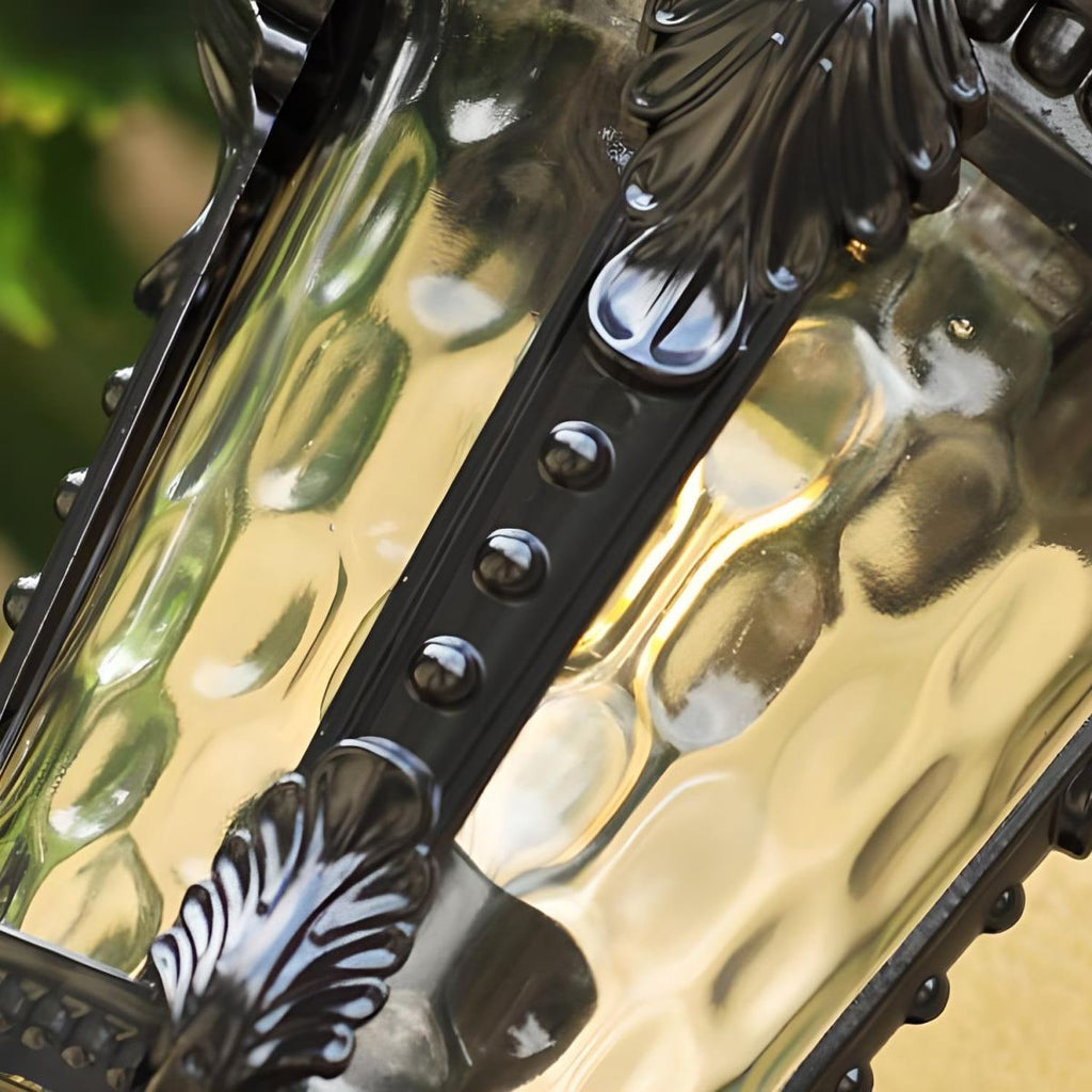 Outdoor Wall Sconce with Antique Brass Finish and Textured Glass Lantern Design - Image 13