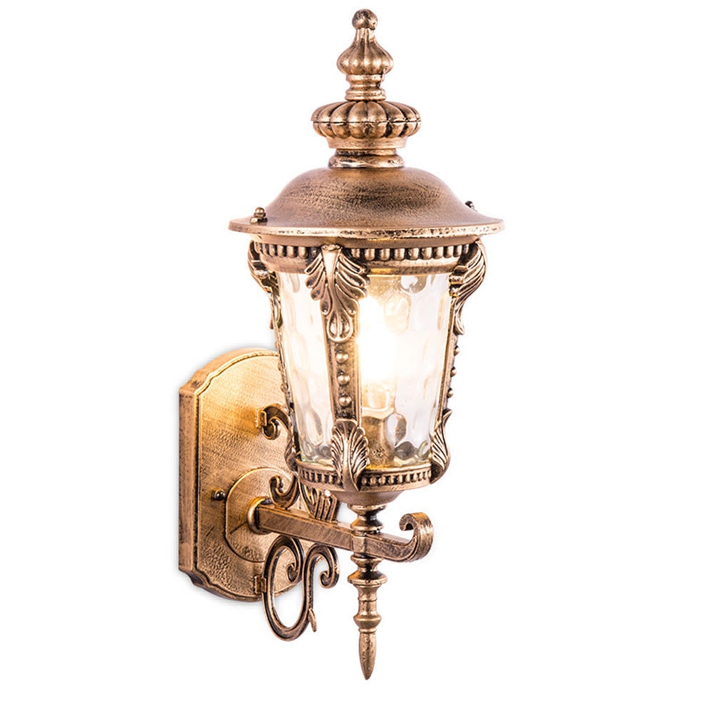 Outdoor Wall Sconce with Antique Brass Finish and Textured Glass Lantern Design - Image 14
