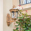 Outdoor Wall Sconce with Antique Brass Finish and Textured Glass Lantern Design - Image 3