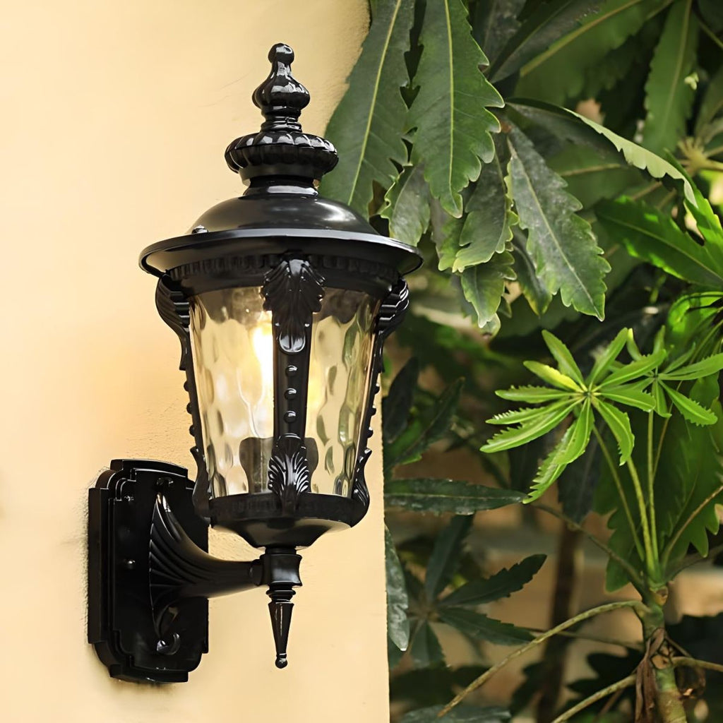 Outdoor Wall Sconce with Antique Brass Finish and Textured Glass Lantern Design - Image 6