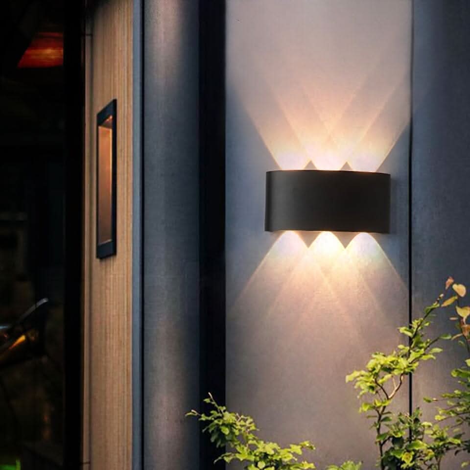 Outdoor Wall Sconce with Up and Down LED Lighting Curved Modern Design Waterproof Exterior - Image 1