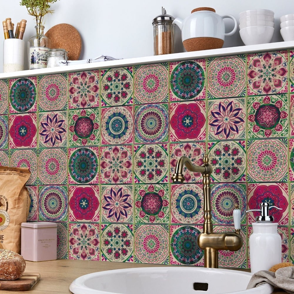 Peel and Stick Tile Stickers with Mandala Patterns and Geometric Designs Pack of 24 - Image 1