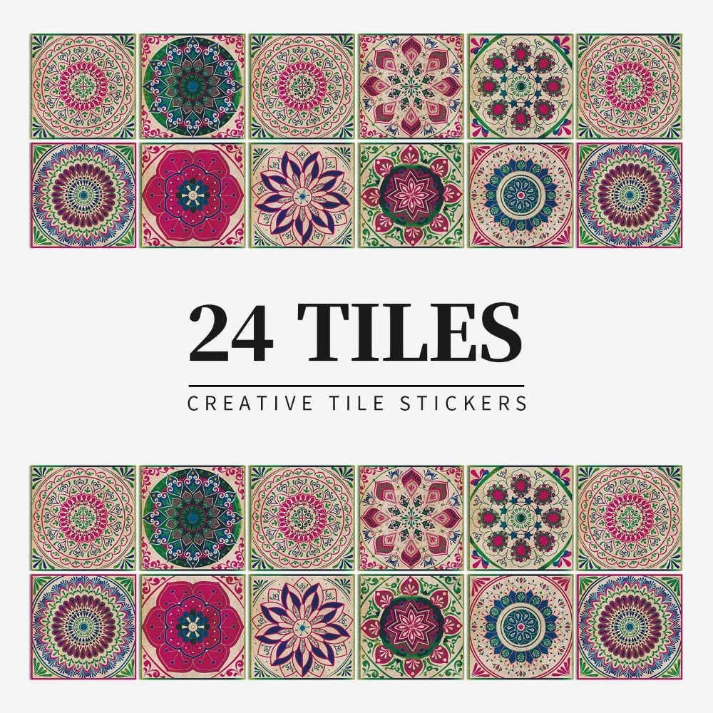 Peel and Stick Tile Stickers with Mandala Patterns and Geometric Designs Pack of 24 - Image 10