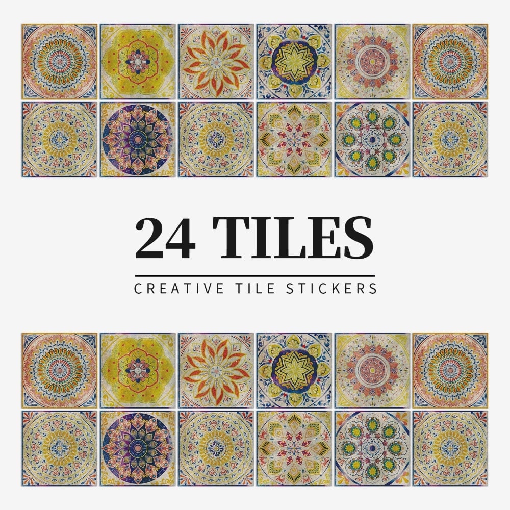 Peel and Stick Tile Stickers with Mandala Patterns and Geometric Designs Pack of 24 - Image 11