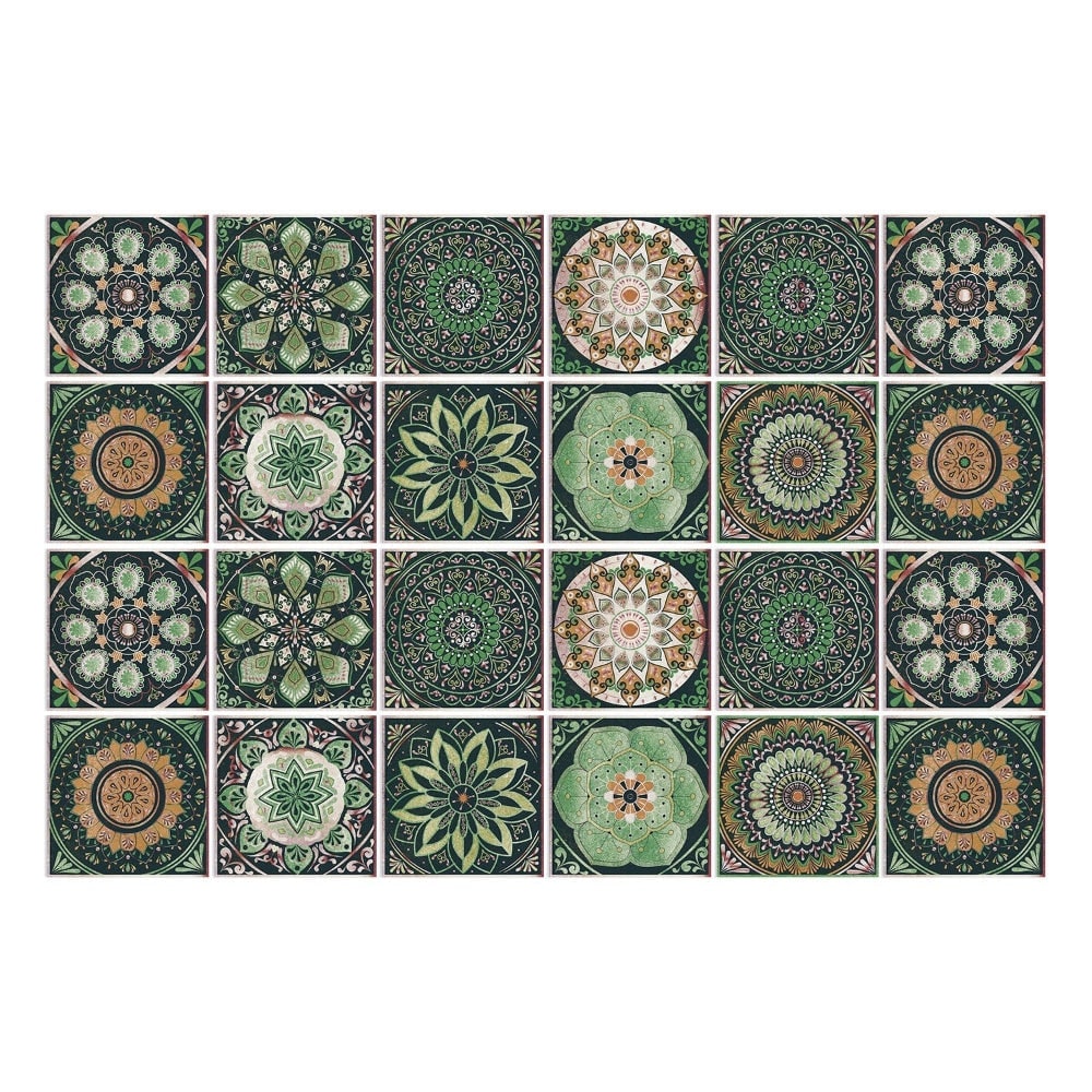 Peel and Stick Tile Stickers with Mandala Patterns and Geometric Designs Pack of 24 - Image 4
