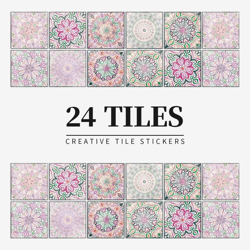 Peel and Stick Tile Stickers with Mandala Patterns and Geometric Designs Pack of 24 - Image 9