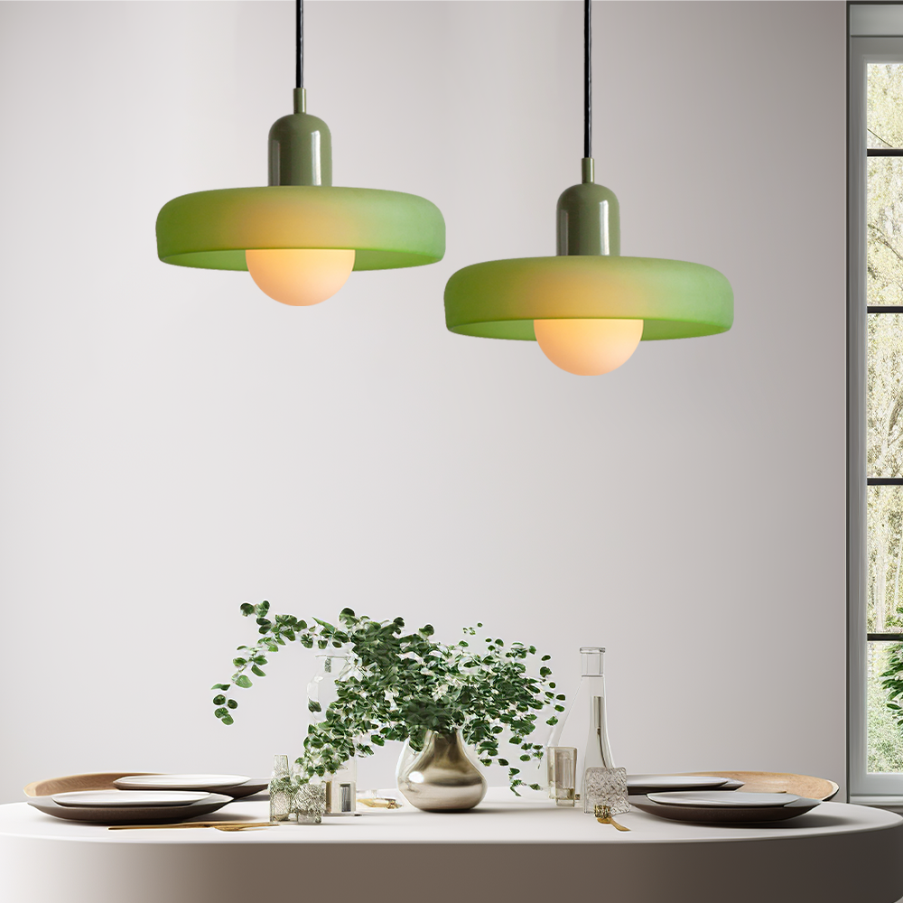 Pendant Light with Frosted Glass Disc Shade and Mid-Century Design - Image 11