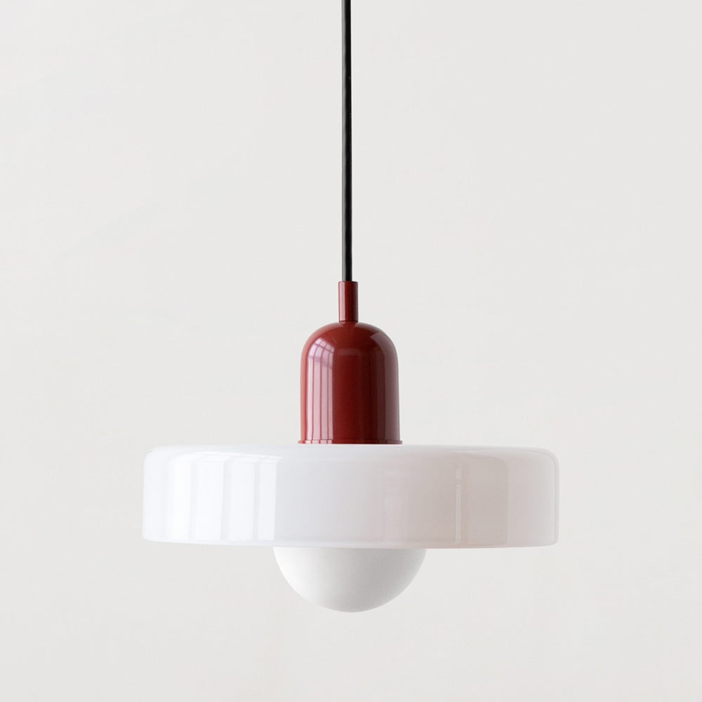 Pendant Light with Frosted Glass Disc Shade and Mid-Century Design - Image 2