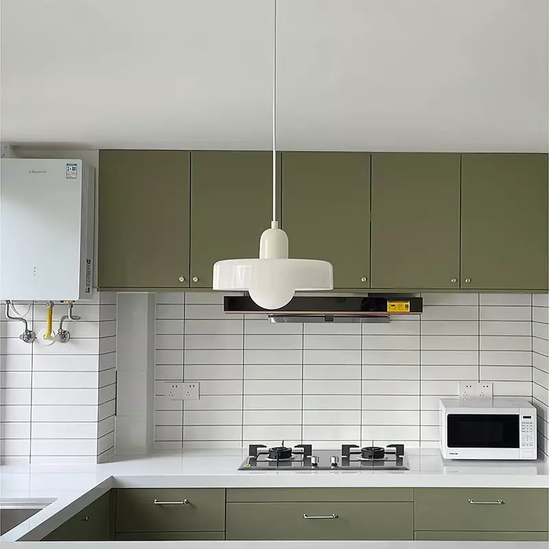 Pendant Light with Frosted Glass Disc Shade and Mid-Century Design - Image 26