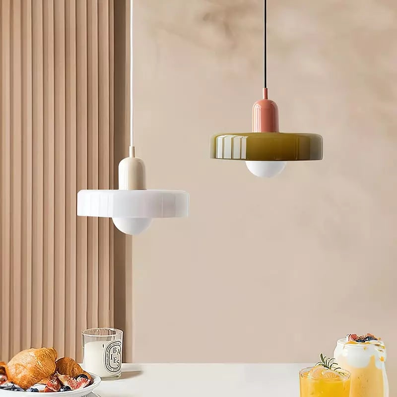 Pendant Light with Frosted Glass Disc Shade and Mid-Century Design - Image 29