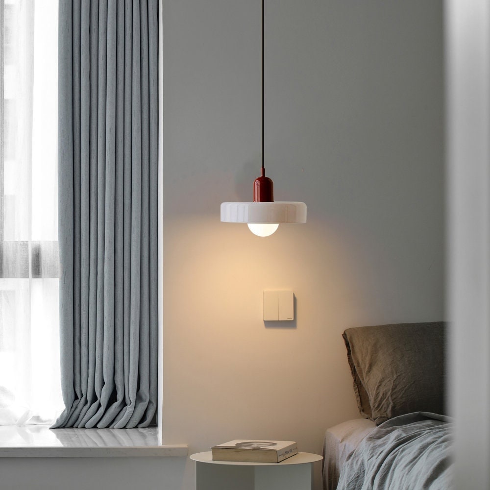 Pendant Light with Frosted Glass Disc Shade and Mid-Century Design - Image 32