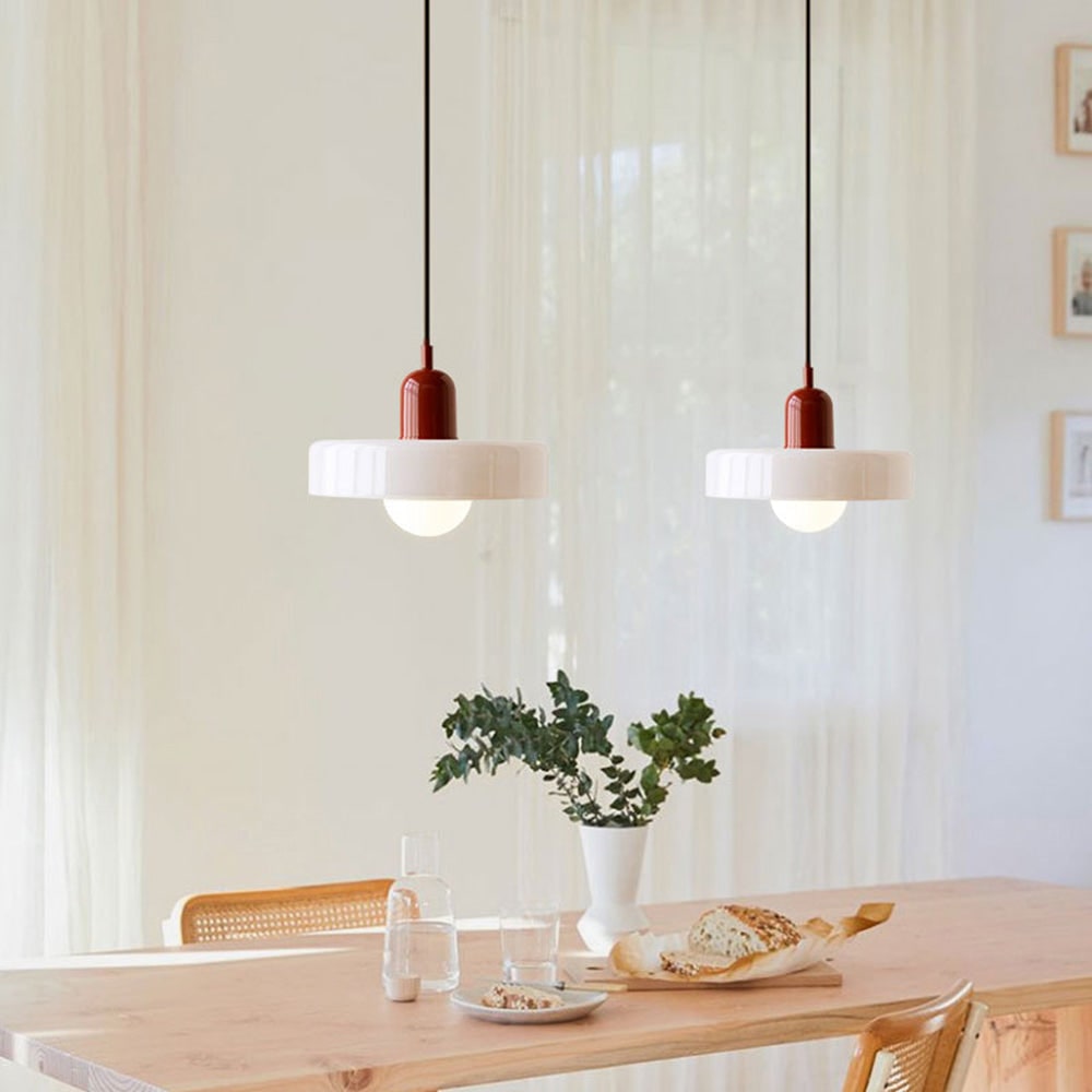 Pendant Light with Frosted Glass Disc Shade and Mid-Century Design - Image 34