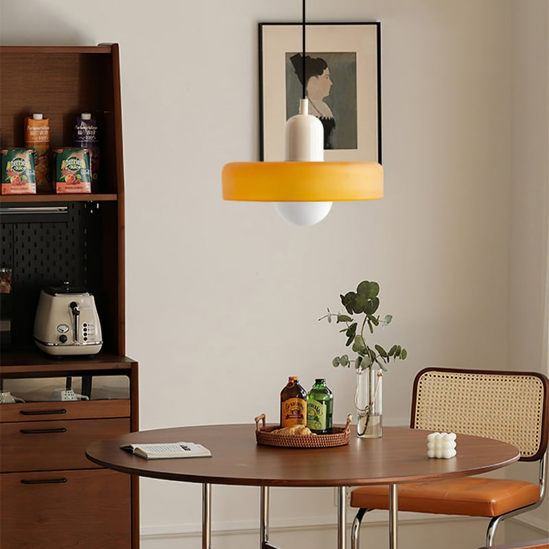 Pendant Light with Frosted Glass Disc Shade and Mid-Century Design - Image 37