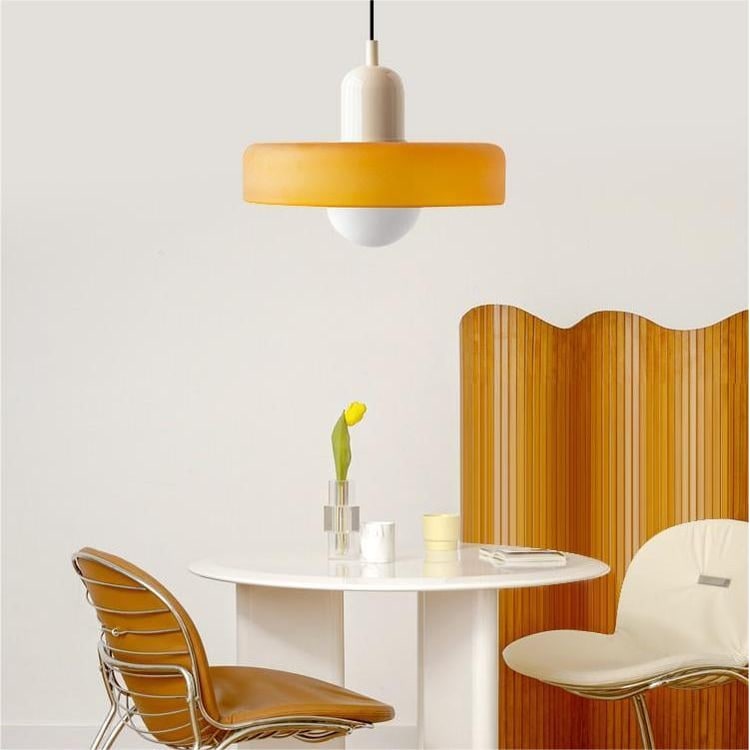 Pendant Light with Frosted Glass Disc Shade and Mid-Century Design - Image 38