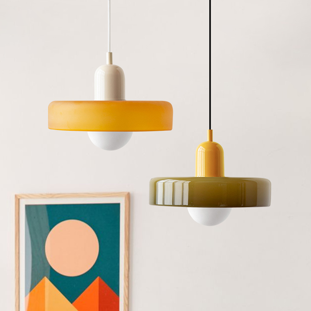 Pendant Light with Frosted Glass Disc Shade and Mid-Century Design - Image 39