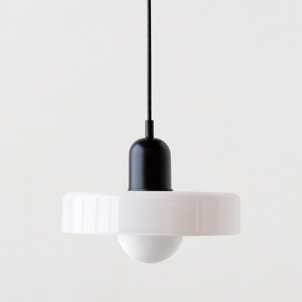 Pendant Light with Frosted Glass Disc Shade and Mid-Century Design - Image 4