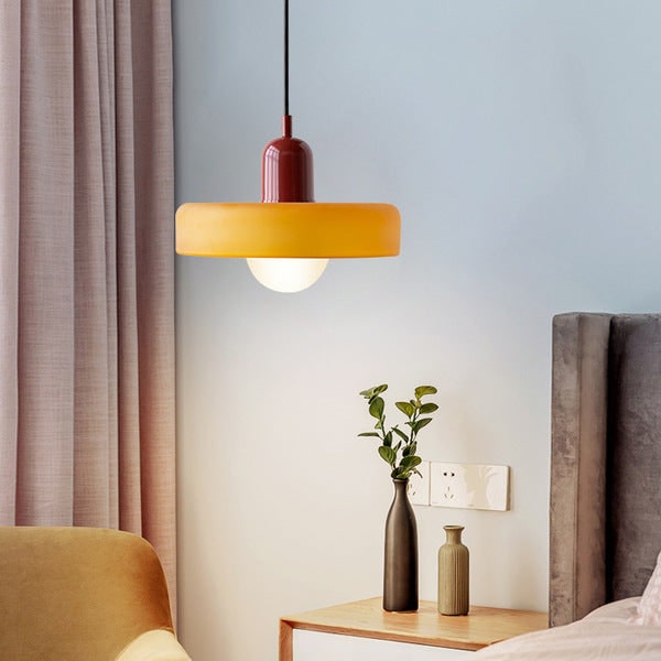 Pendant Light with Frosted Glass Disc Shade and Mid-Century Design - Image 44