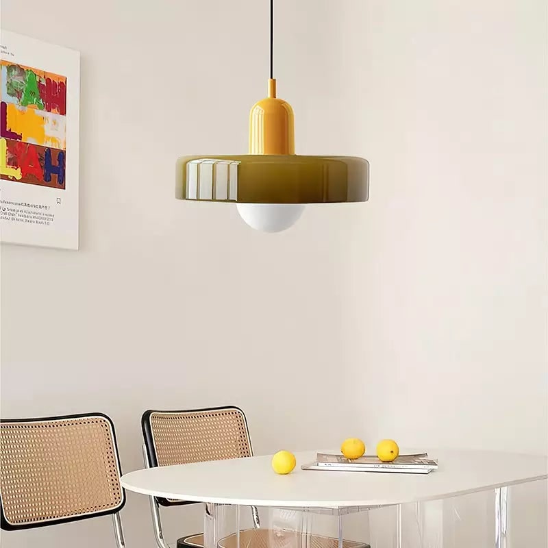 Pendant Light with Frosted Glass Disc Shade and Mid-Century Design - Image 45