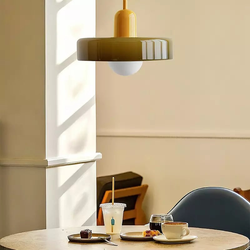 Pendant Light with Frosted Glass Disc Shade and Mid-Century Design - Image 46