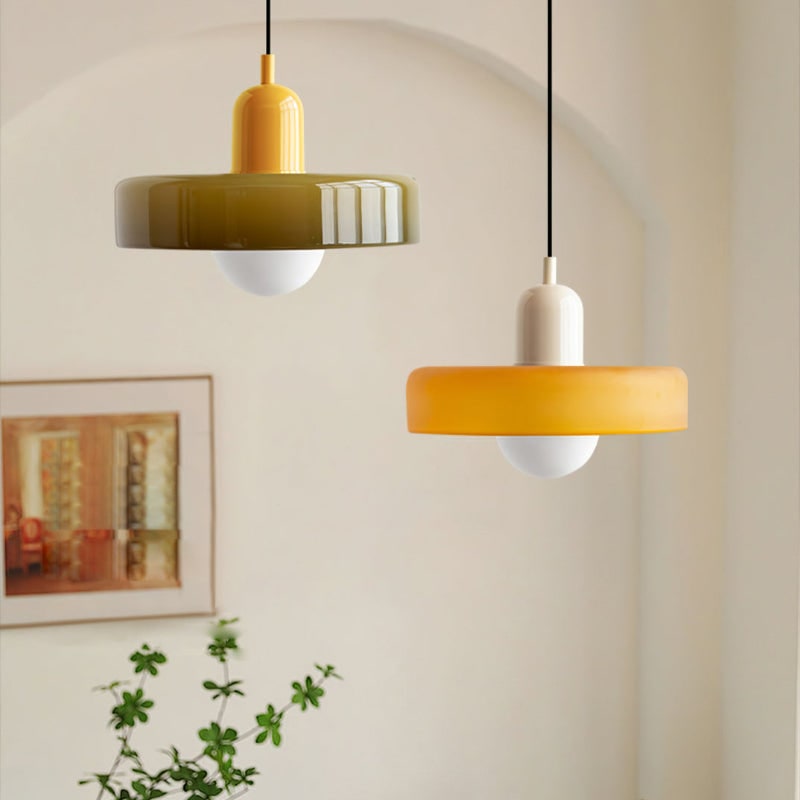 Pendant Light with Frosted Glass Disc Shade and Mid-Century Design - Image 47